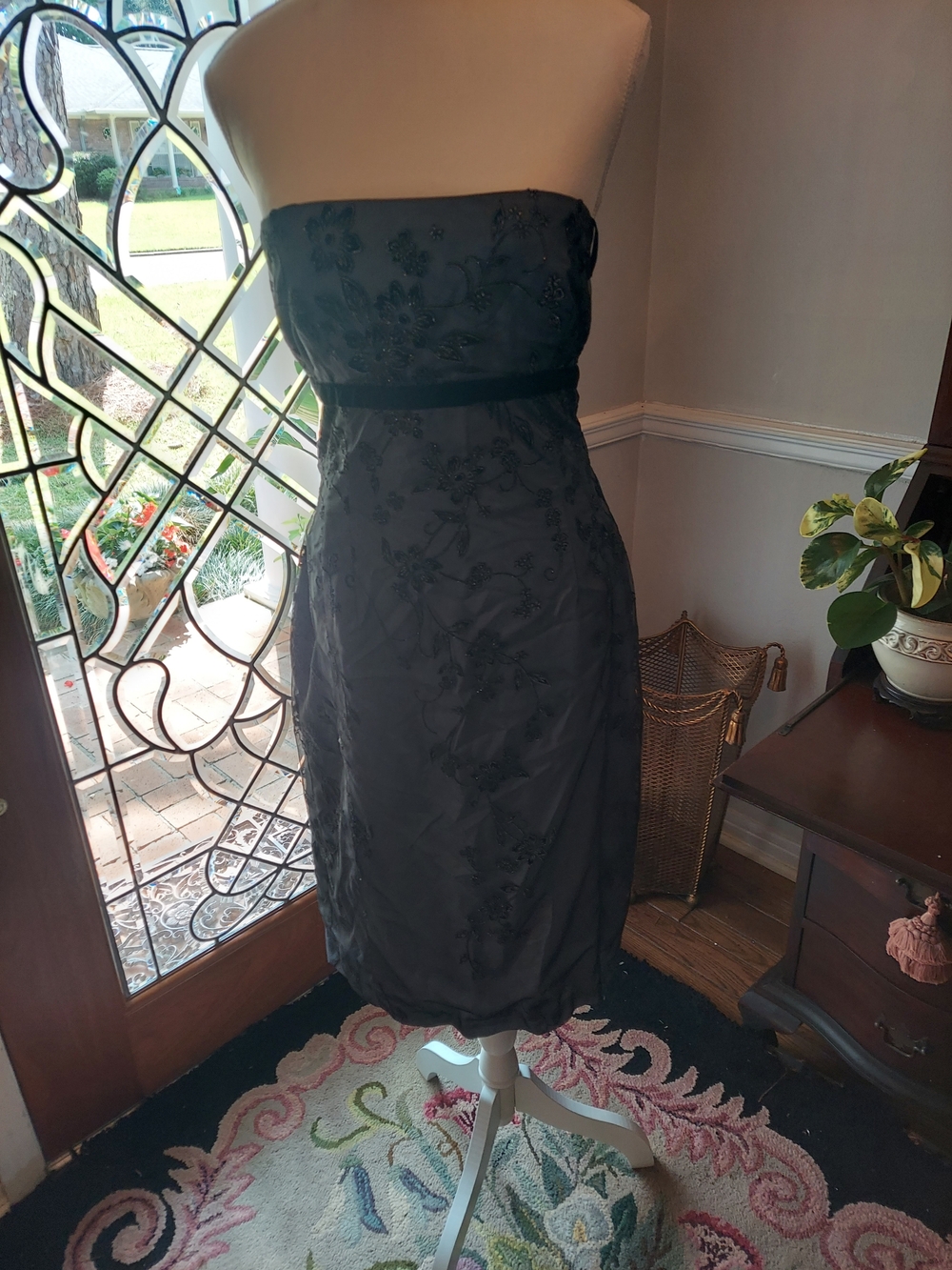 Papell Boutique Strapless Black Embroidered Cocktail Dress